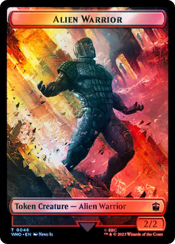 Copy // Alien Warrior Double-Sided Token (Surge Foil) [Doctor Who Tokens] Magic: The Gathering