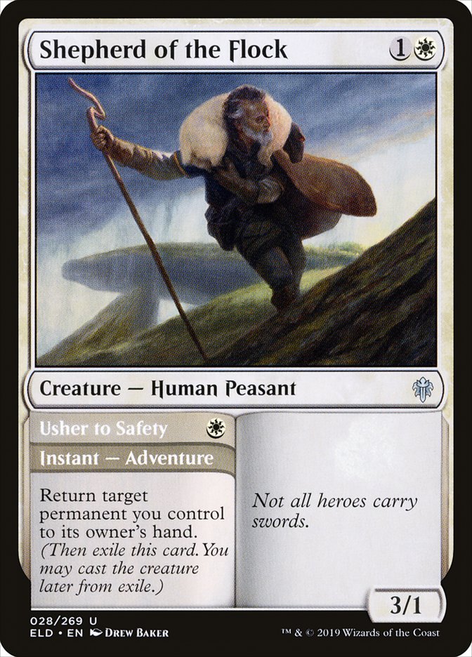 Shepherd of the Flock // Usher to Safety [Throne of Eldraine] Magic: The Gathering