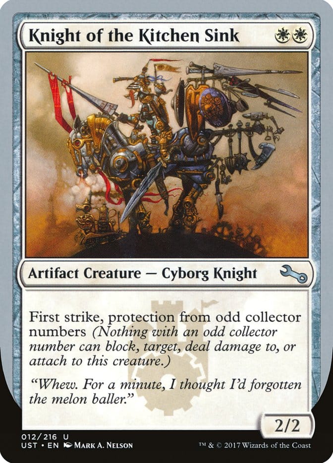 Knight of the Kitchen Sink ("protection from odd collector numbers") [Unstable] Magic: The Gathering