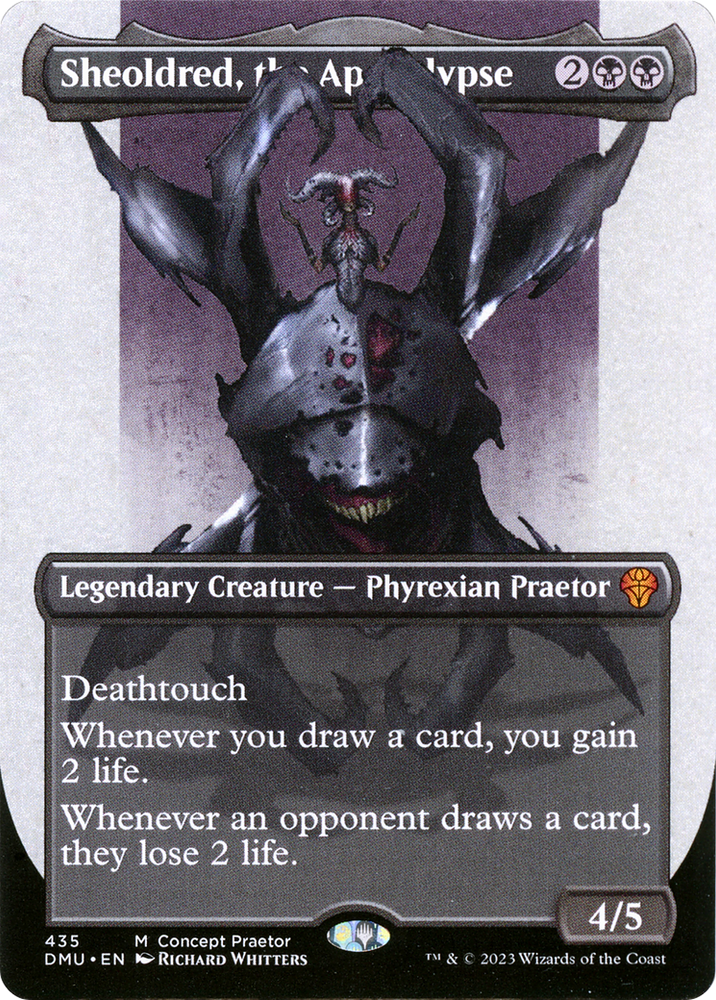 Sheoldred, the Apocalypse (Borderless Concept Praetors) [Phyrexia: All Will Be One] Magic: The Gathering
