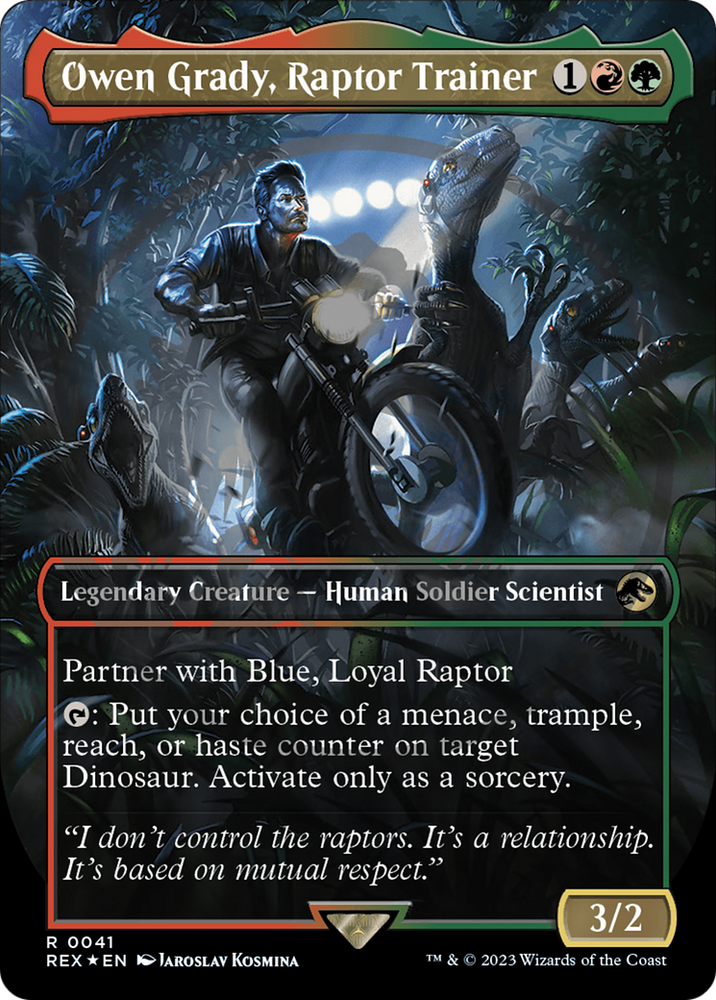 Owen Grady, Raptor Trainer (Emblem) (Borderless) [Jurassic World Collection Tokens] Magic: The Gathering