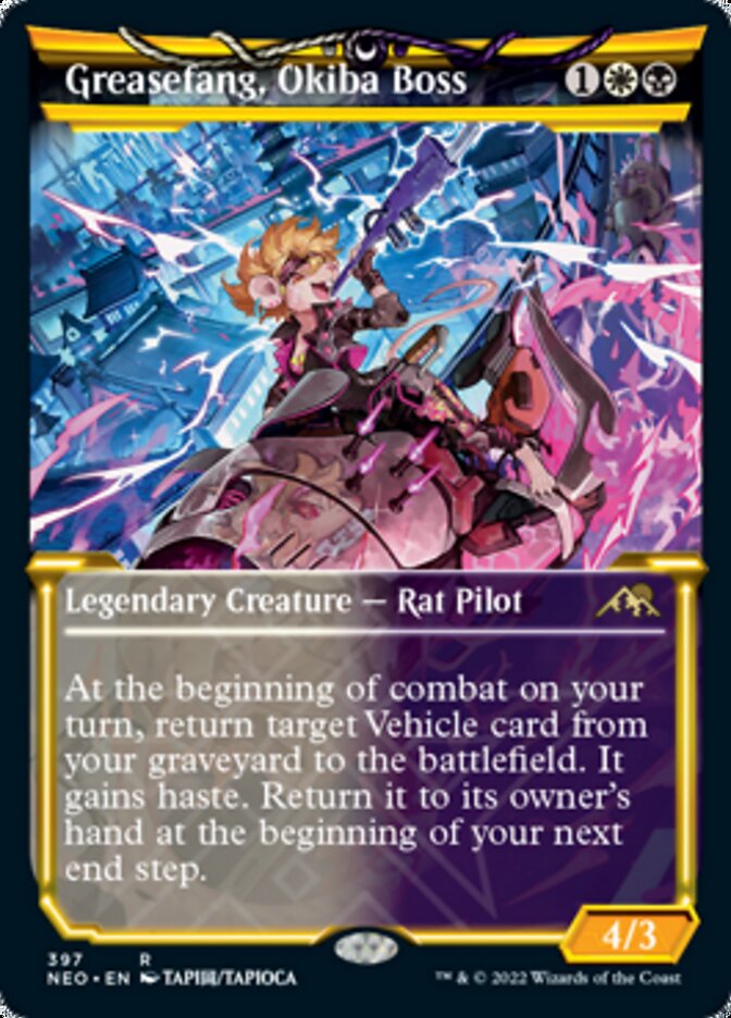 Greasefang, Okiba Boss (Showcase Soft Glow) [Kamigawa: Neon Dynasty] Magic: The Gathering