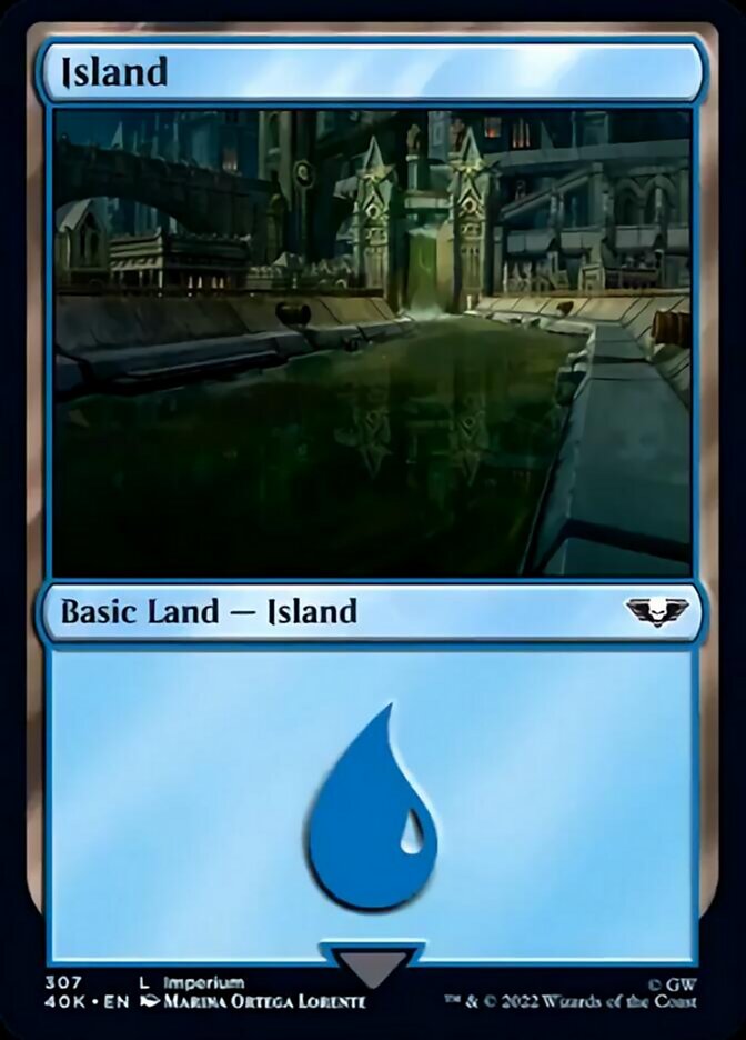 Island (307) (Surge Foil) [Warhammer 40,000] Magic: The Gathering