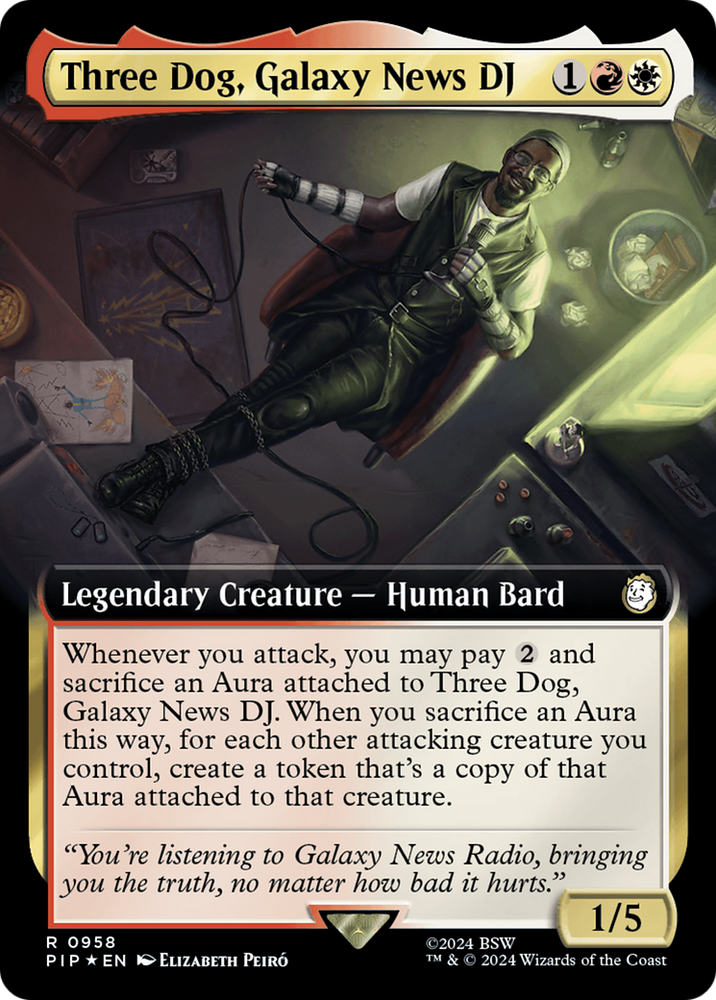 Three Dog, Galaxy News DJ (Extended Art) (Surge Foil) [Fallout] Magic: The Gathering