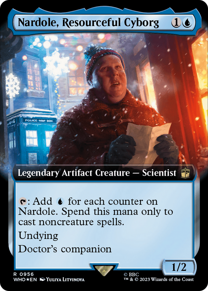 Nardole, Resourceful Cyborg (Extended Art) (Surge Foil) [Doctor Who] Magic: The Gathering