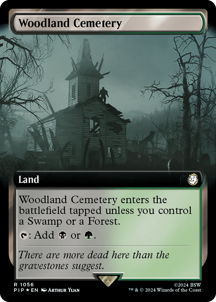 Woodland Cemetery (Extended Art) (Surge Foil) [Fallout] Magic: The Gathering