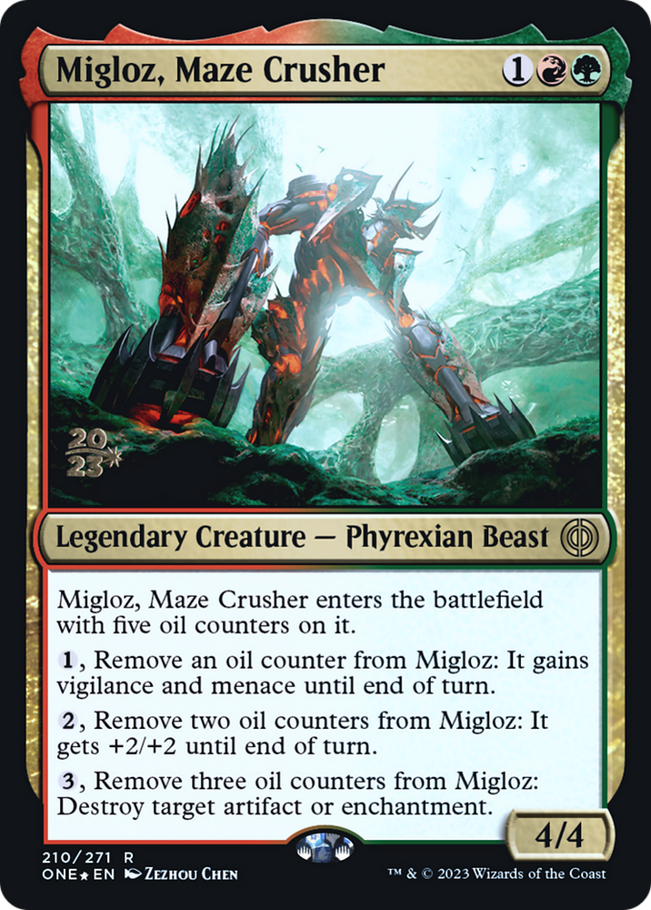 Migloz, Maze Crusher [Phyrexia: All Will Be One Prerelease Promos] Magic: The Gathering