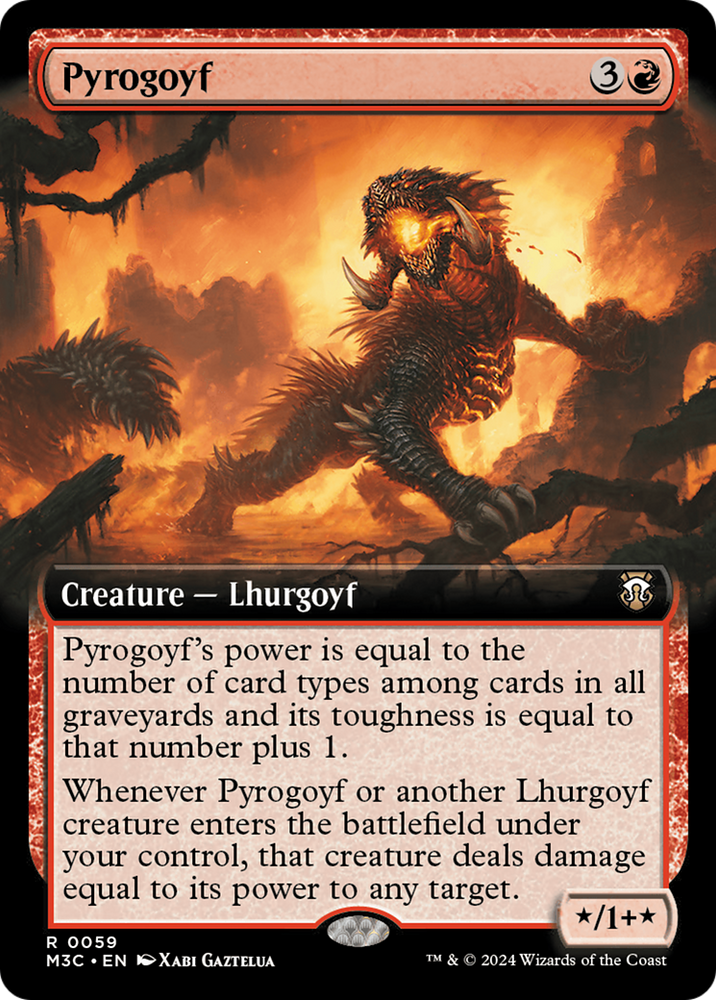 Pyrogoyf (Extended Art) (Ripple Foil) [Modern Horizons 3 Commander] Magic: The Gathering