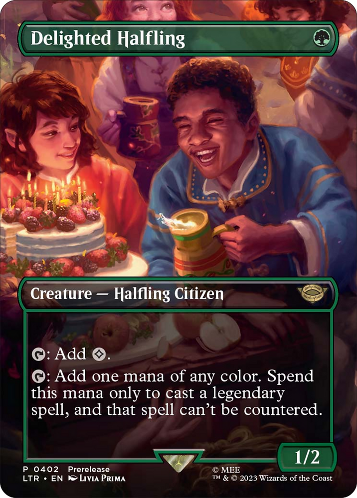 Delighted Halfling (Borderless Alternate Art) [The Lord of the Rings: Tales of Middle-Earth] Magic: The Gathering