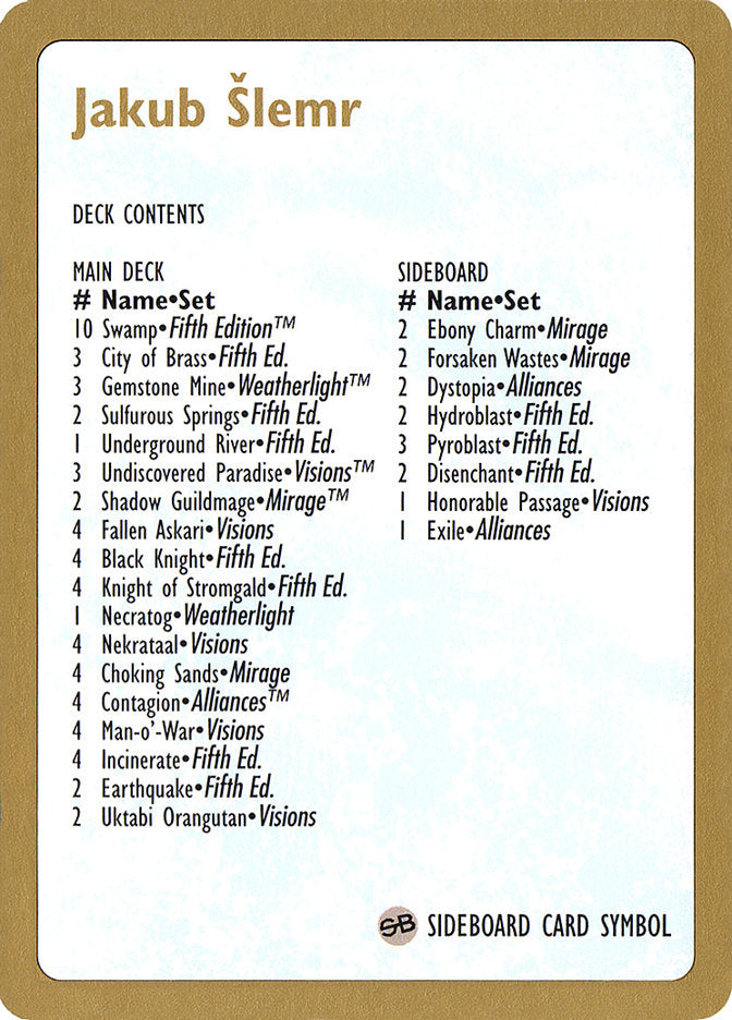 Jakub Slemr Decklist [World Championship Decks 1997] Magic: The Gathering