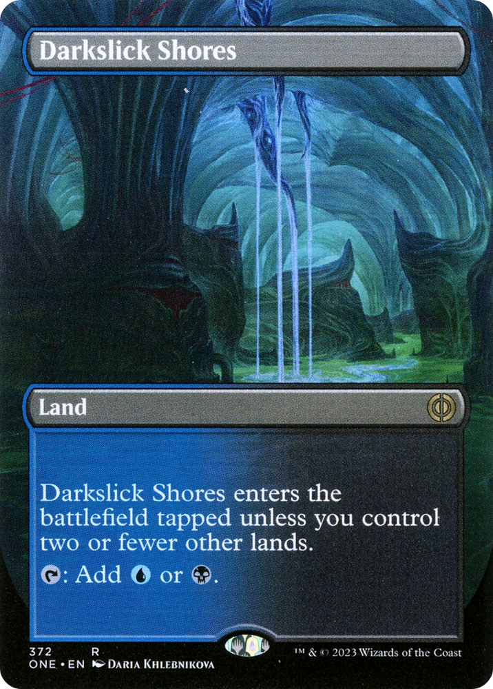 Darkslick Shores (Borderless Alternate Art) [Phyrexia: All Will Be One] Magic: The Gathering