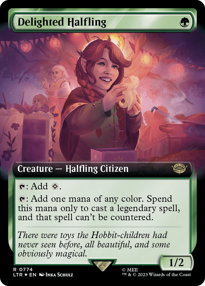 Delighted Halfling (Extended Art) (Surge Foil) [The Lord of the Rings: Tales of Middle-Earth] Magic: The Gathering