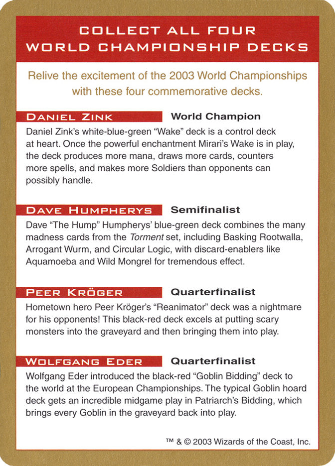 2003 World Championships Ad [World Championship Decks 2003] Magic: The Gathering