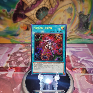 A Secret Rare "Absorb Fusion" card from the Yugioh Set: Battles of Legend: Monster Mayhem (BLMM).