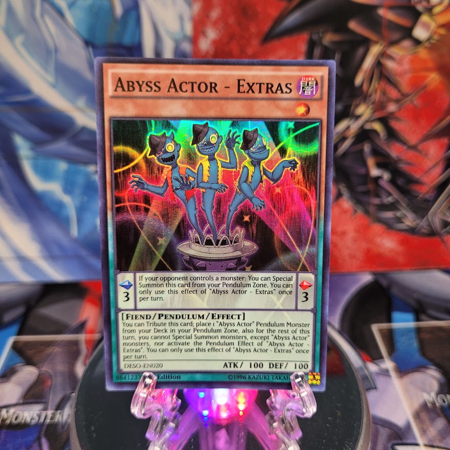  A Super Rare "Abyss Actor - Extras" card from the Yugioh Set: Destiny Soldiers.