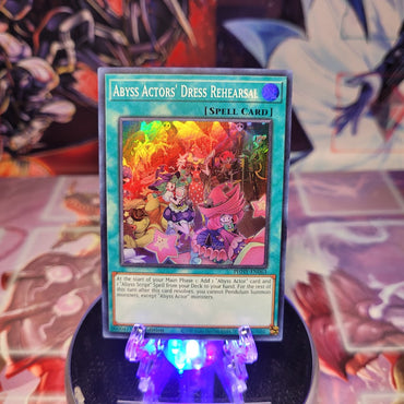 A Super Rare "Abyss Actors' Dress Rehearsal" card from the Yugioh Set: Photon Hypernova.