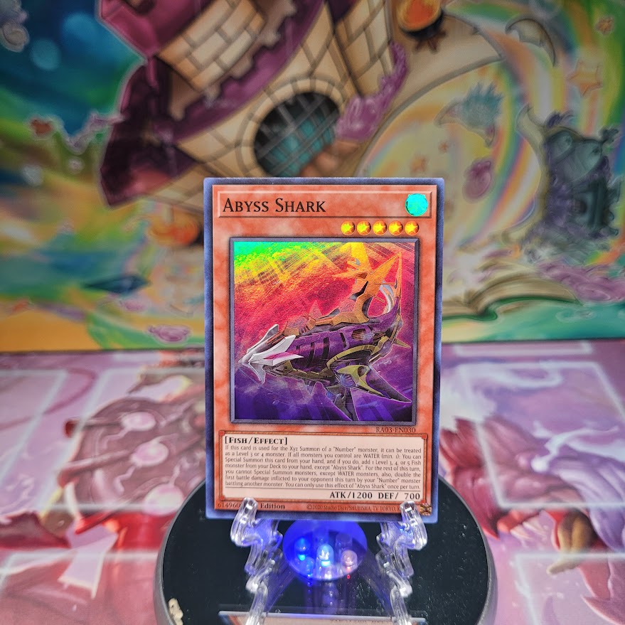 A Super Rare "Abyss Shark" card from the Yugioh Set: Quarter Century Bonanza (RA03).