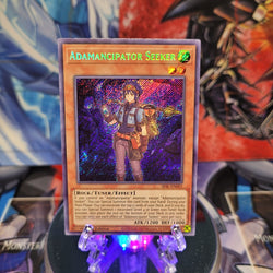  A Secret Rare "Adamancipator Seeker" card from the Yugioh Set: Secret Slayers.