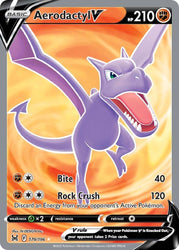 An Ultra Rare "Aerodactyl V" (179/196) card from the Pokemon Set: Sword & Shield: Lost Origin.