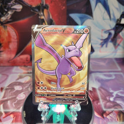 An Ultra Rare "Aerodactyl V" (179/196) card from the Pokemon Set: Lost Origin.