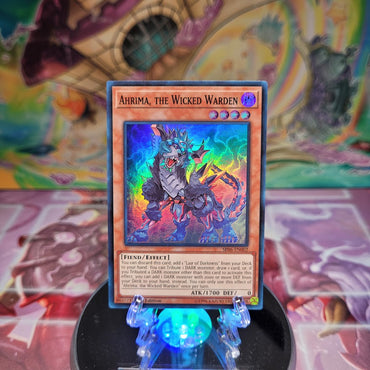 A Super Rare "Ahrima, the Wicked Warden" card from the Yugioh Structure Deck: Lair of Darkness.