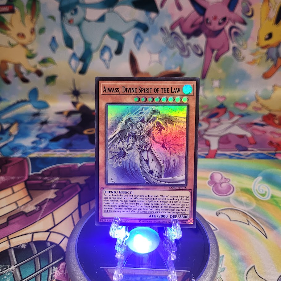 A Super Rare “Aiwass, Divine Spirit of the Law” card from the Yugioh Set: Chaos Origins (CORI).
