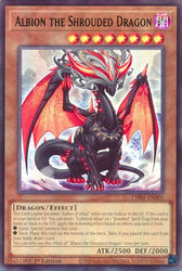 An Ultra Rare "Albion the Shrouded Dragon" card from the Yugioh Structure Deck: The Fallen & The Virtuous (CH01).