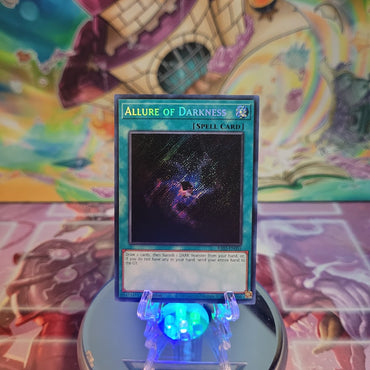 A Secret Rare "Allure of Darkness" card from the Yugioh Set: Quarter Century Bonanza (RA03).