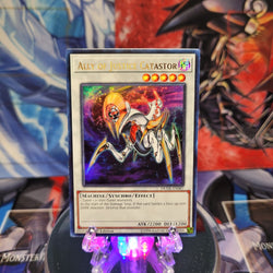 An Ultra Rare "Ally of Justice Catastor" card from the Yugioh Set: Duel Devastator.