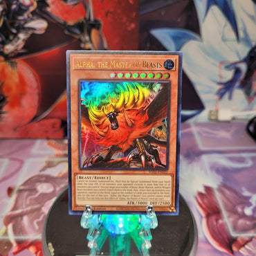 An Ultra Rare "Alpha, the Master of Beasts" card from the Yugioh Set: Rarity Collection 1 (RA01).