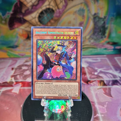 A Secret Rare "Amazement Administrator Arlekino" card from the Yugioh Set: Lightning Overdrive.