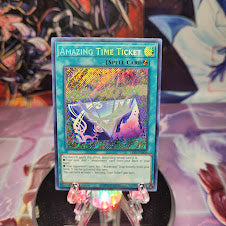 A Secret Rare "Amazing Time Ticket" card from the Yugioh Set: Lightning Overdrive.