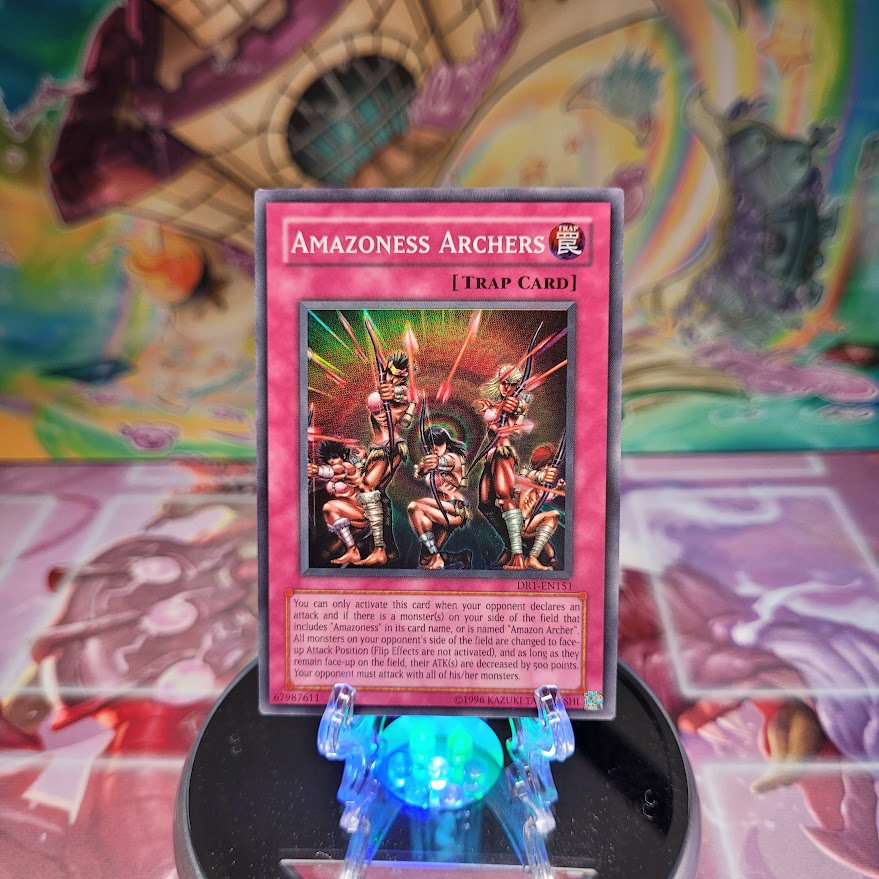 A Super Rare "Amazoness Archers" card from the Yugioh Set: Dark Revelation Volume 1.