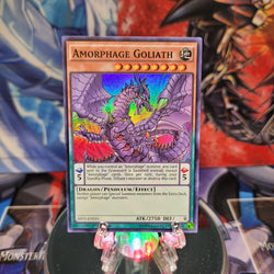 A Super Rare "Amorphage Goliath" card from the Yugioh Set: Shining Victories.