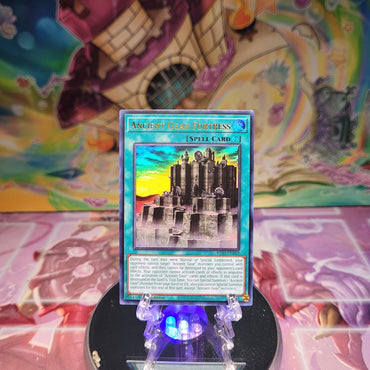 An Ultra Rare "Ancient Gear Fortress" card from the Yugioh Set: Quarter Century Bonanza (RA03).