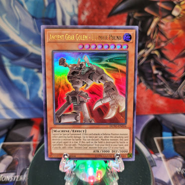 An Ultra Rare "Ancient Gear Golem - Ultimate Pound" card from the Yugioh Set: Duel Power.