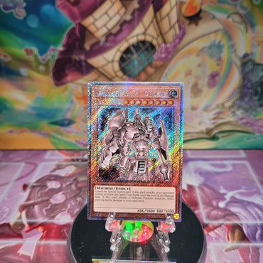 A Platinum Secret Rare "Ancient Gear Golem" card from the Yugioh Set: Quarter Century Bonanza (RA03).