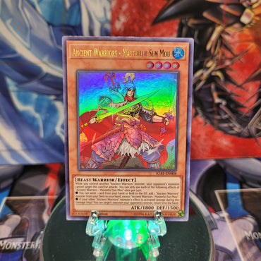 An Ultra Rare "Ancient Warriors - Masterful Sun Mou" card from the Yugioh Set: Ignition Assault.