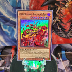 A Super Rare "Ancient Warriors - Rebellious Lu Feng" card from the Yugioh Set: Blazing Vortex.