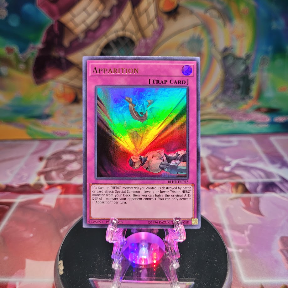 An Ultra Rare "Apparition" card from the Yugioh Set: Battles of Legend: Hero's Revenge (BLHR).