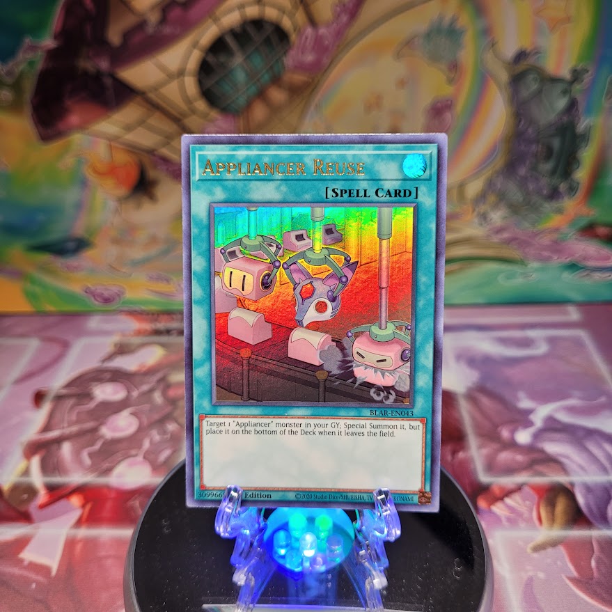 An Ultra Rare "Appliancer Reuse" card from the Yugioh Set: Battles of Legend: Armageddon.