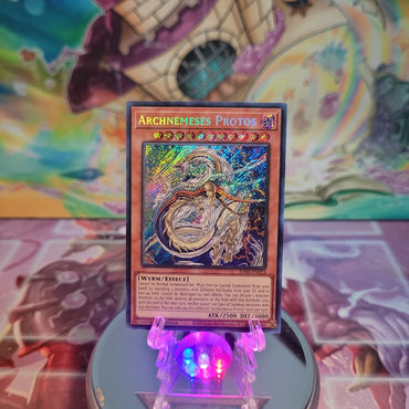  A Secret Rare "Archnemeses Protos" card from the Yugioh Set: Quarter Century Bonanza (RA03).
