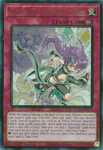 An Ultra Rare "Argostars - Lightning Tydeu" card from the Yugioh Set: Supreme Darkness (SUDA).