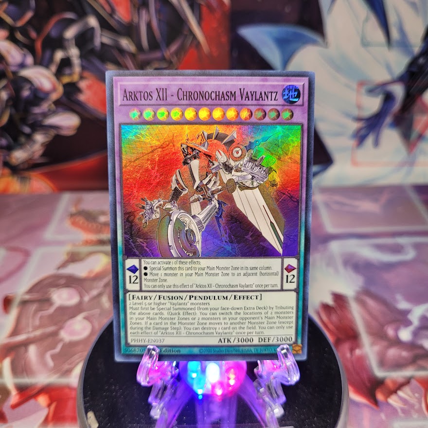 A Super Rare "Arktos XII - Chronochasm Vaylantz" card from the Yugioh Set: Photon Hypernova.