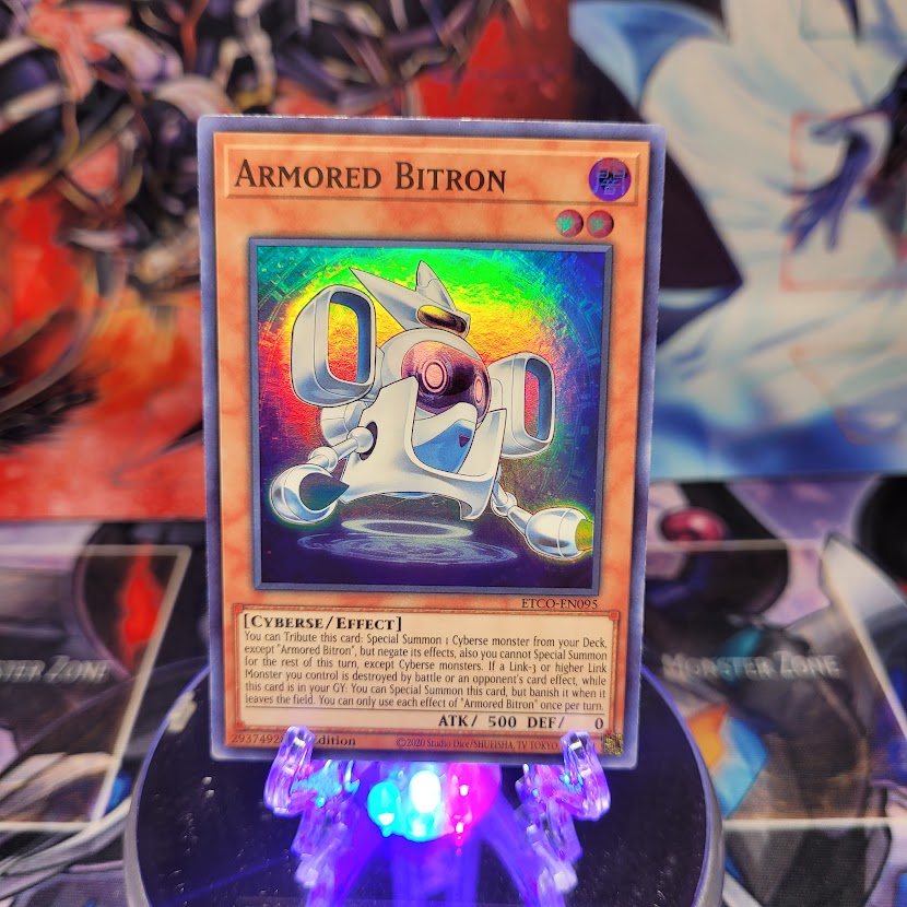 A Super Rare "Armored Bitron" card from the Yugioh Set: Eternity Code.