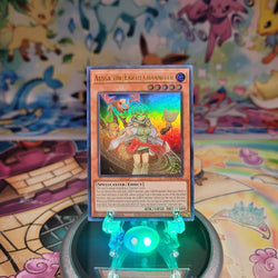 An Ultra Rare "Aussa the Earth Channeler" card from the Yugioh Set: Power of the Elements (POTE).