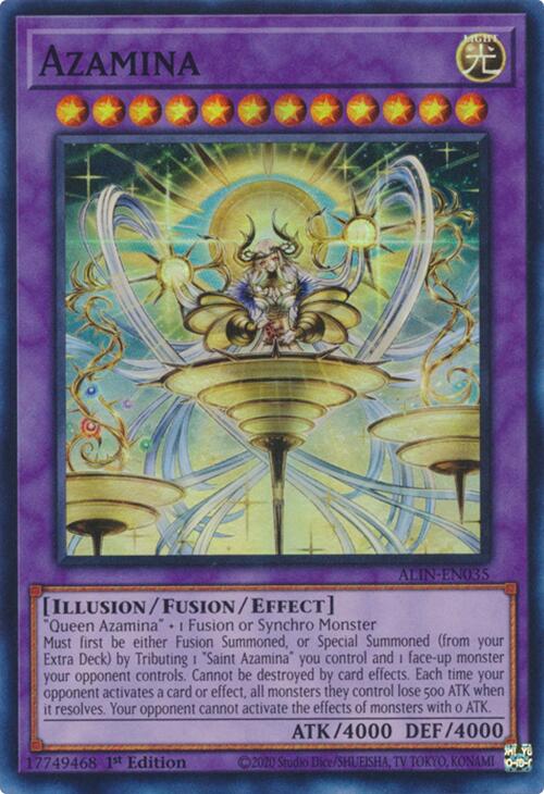 A Super Rare "Azamina" card from the Yugioh Set: Alliance Insight (ALIN).