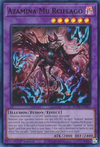 An Ultra Rare "Azamina Mu Rcielago" card from the Yugioh Set: Rage of the Abyss (ROTA).