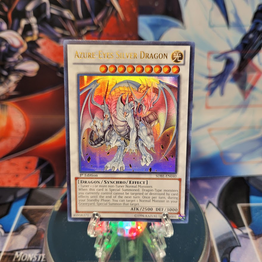 An Ultra Rare "Azure-Eyes Silver Dragon" card from the Yugioh Structure Deck: Saga of Blue-Eyes White Dragon.