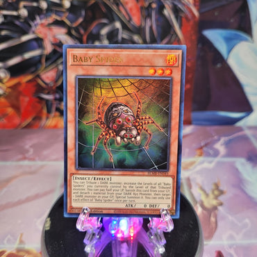 An Ultra Rare "Baby Spider" card from the Yugioh Set: Battles of Legend: Monstrous Revenge (BLMR).